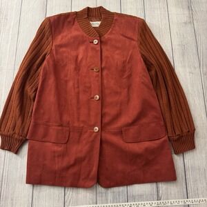 Lilli Ann Ultrasuede Jacket Womens Medium Large Knit Sleeve Union Made